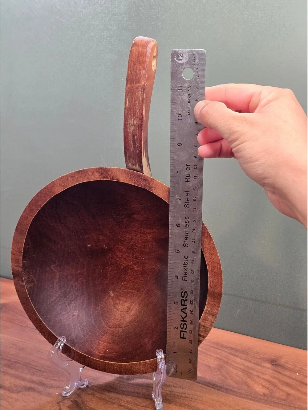 Vintage Hand Carved Wooden Scoop Bowl Long Handle  Dipper